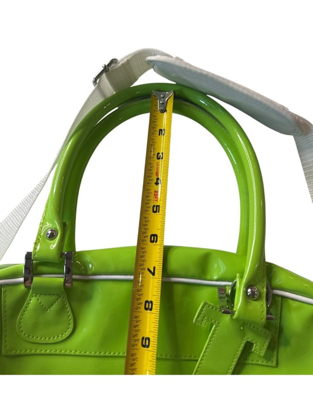 Trumpette Neon Glossy Patent Green Tennis Bag W/Shoulder Strap & Handles - Picture 15 of 15